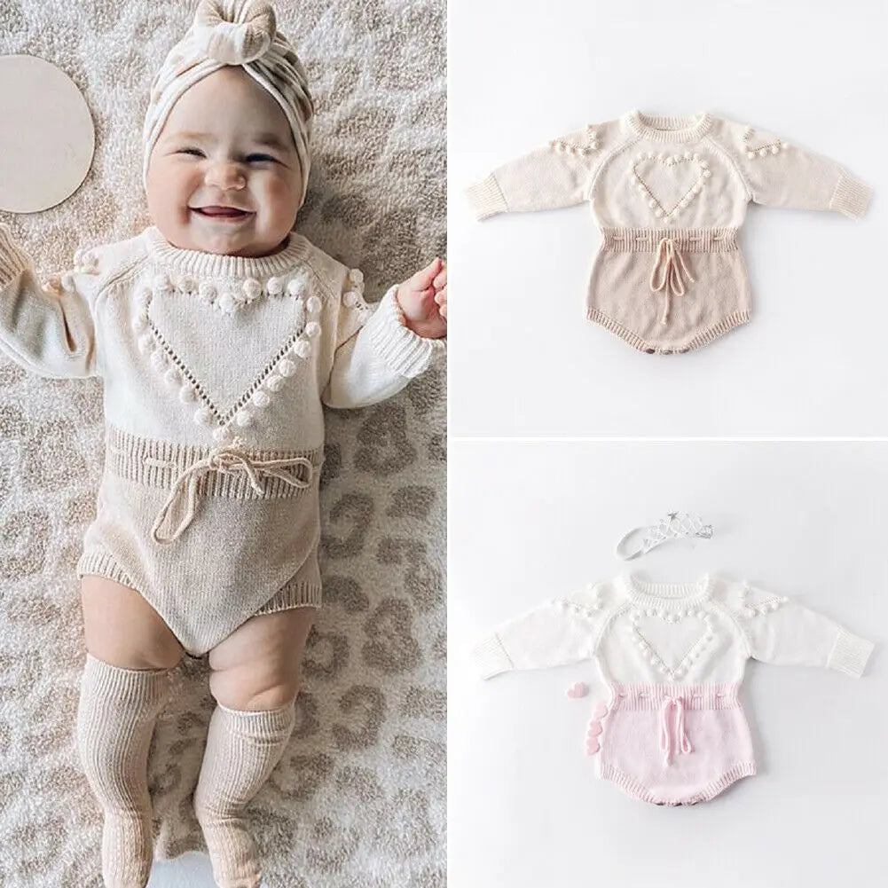 Lovely Heart Infant Baby Girl Knitted Clothes Love Romper Jumpsuit Bodysuit Outfit Autumn Winter wool knitted sweater bodysuits