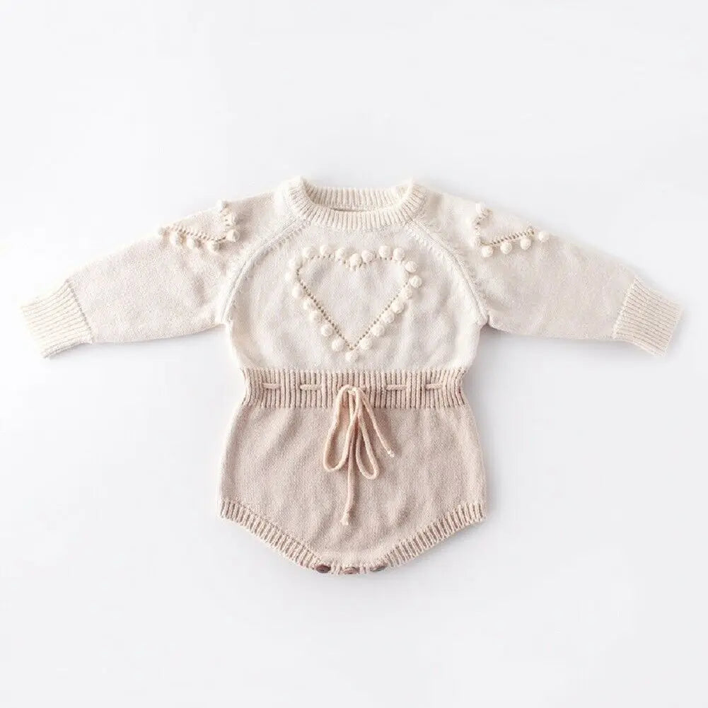 Lovely Heart Infant Baby Girl Knitted Clothes Love Romper Jumpsuit Bodysuit Outfit Autumn Winter wool knitted sweater bodysuits