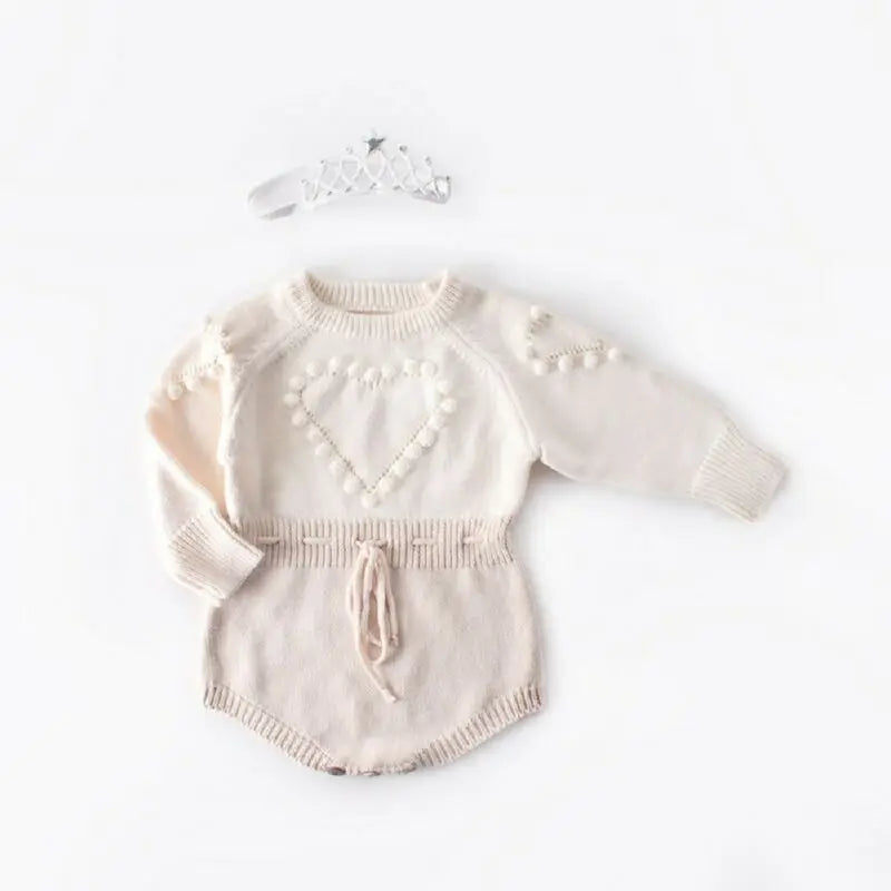 Lovely Heart Infant Baby Girl Knitted Clothes Love Romper Jumpsuit Bodysuit Outfit Autumn Winter wool knitted sweater bodysuits