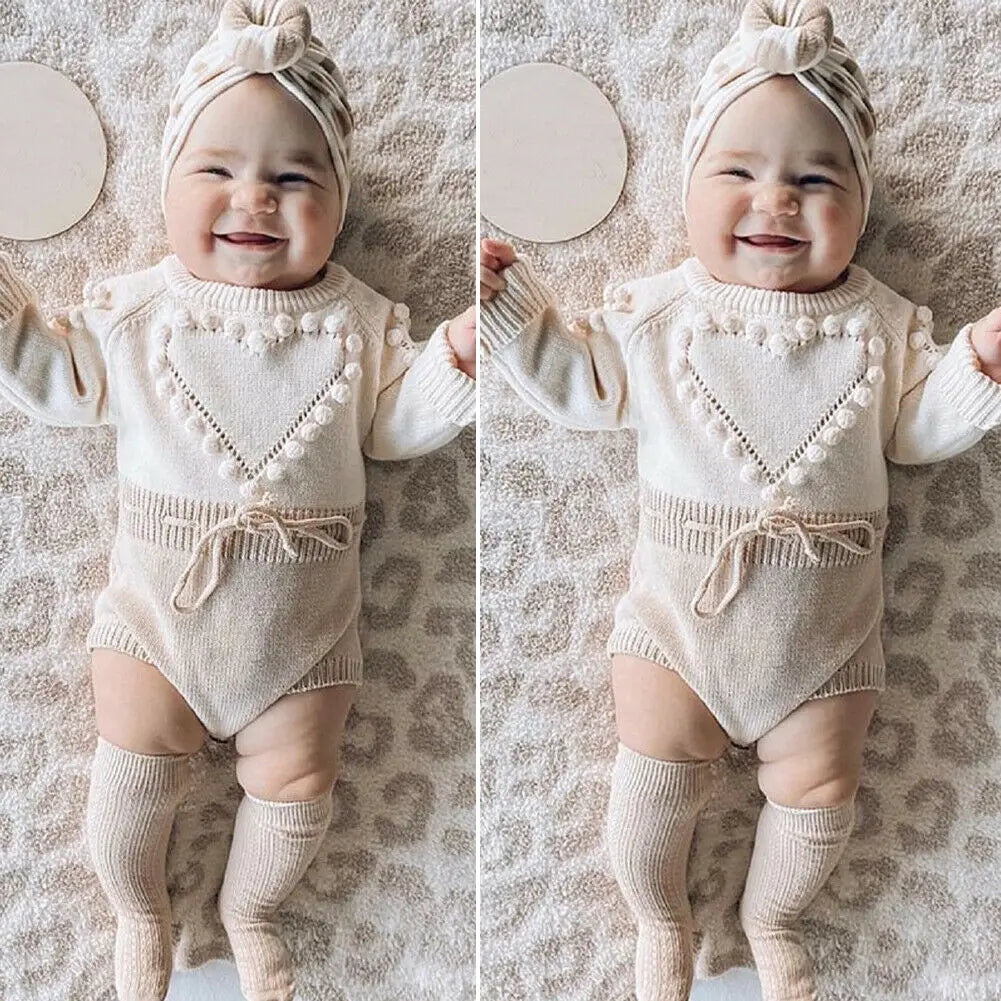 Lovely Heart Infant Baby Girl Knitted Clothes Love Romper Jumpsuit Bodysuit Outfit Autumn Winter wool knitted sweater bodysuits