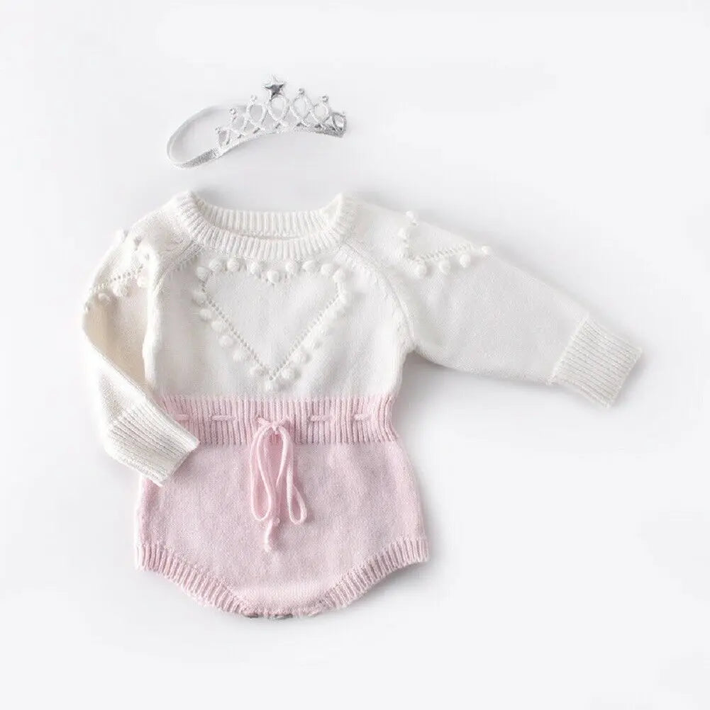 Lovely Heart Infant Baby Girl Knitted Clothes Love Romper Jumpsuit Bodysuit Outfit Autumn Winter wool knitted sweater bodysuits