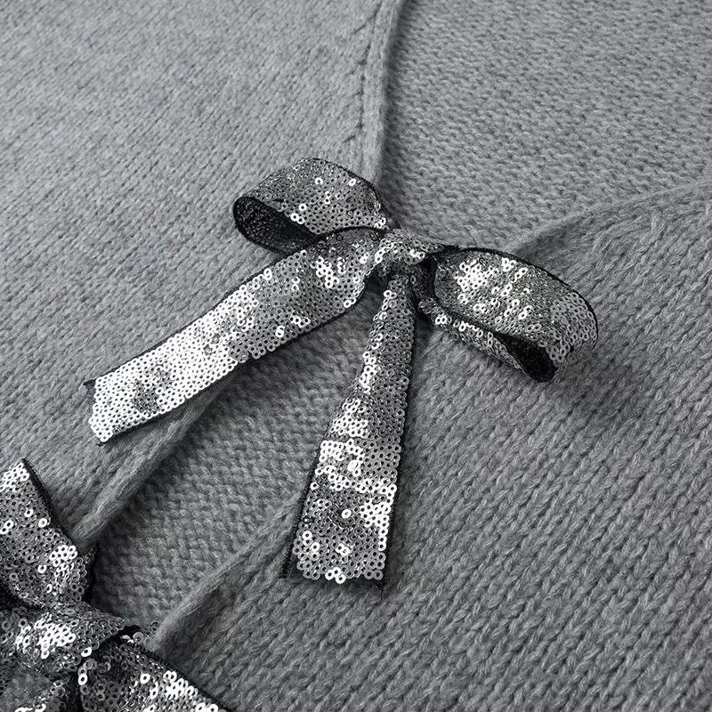 Plus Size Sweater with Sequined Bow